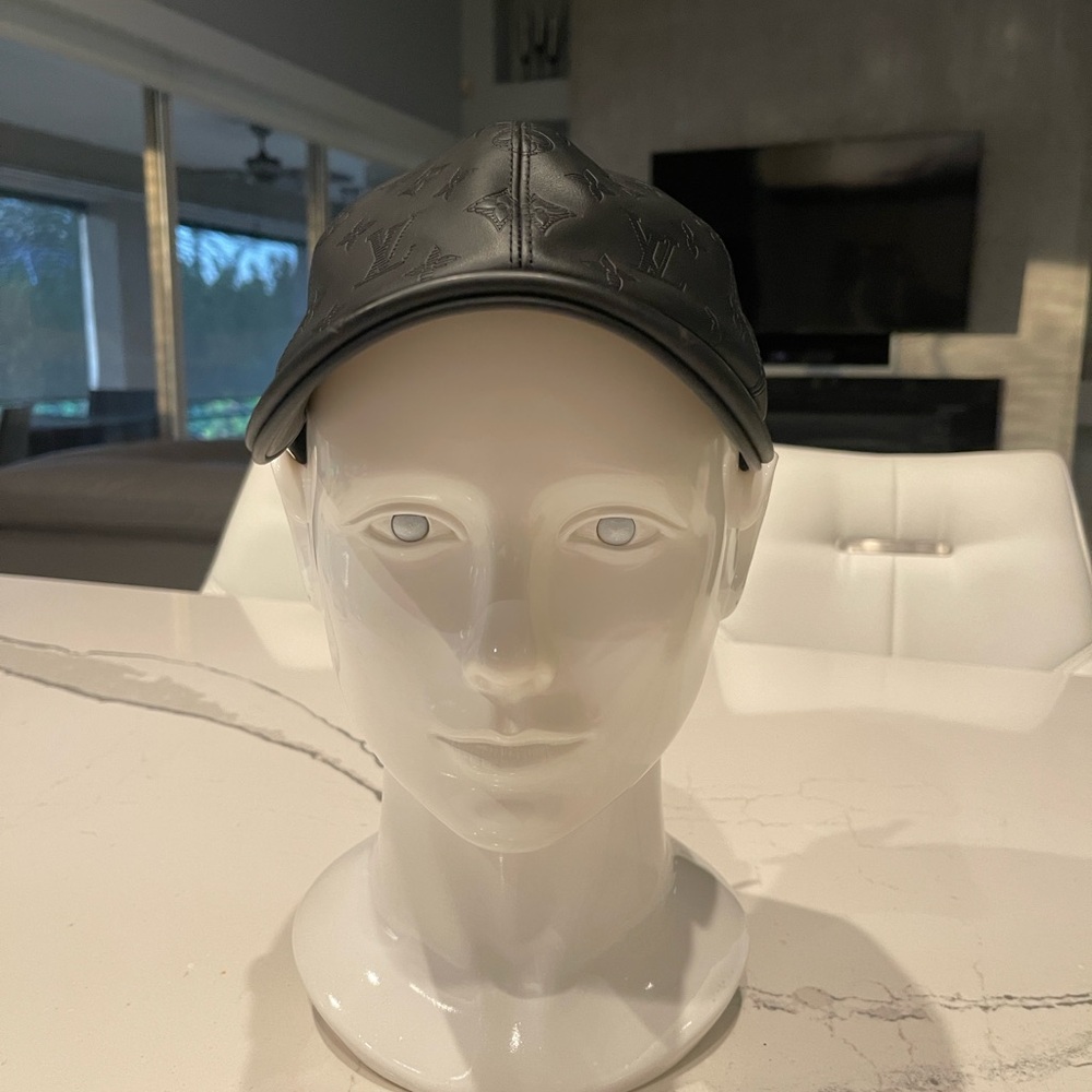 Authentic Louis Vuitton Black Leather Monogram Shadow Cap